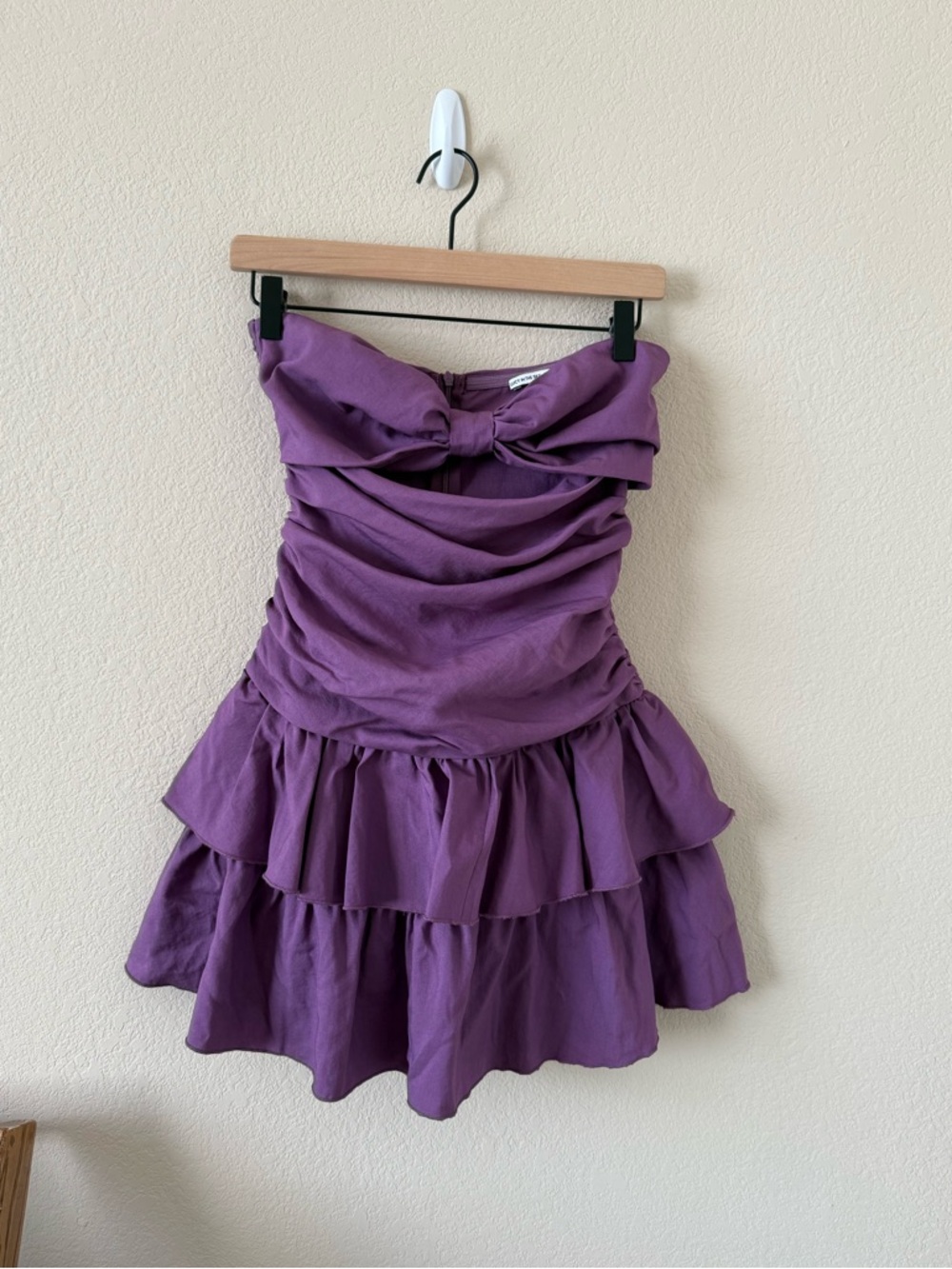 Lucy in the Sky Strapless Ruffle Mini Dress in Purple
